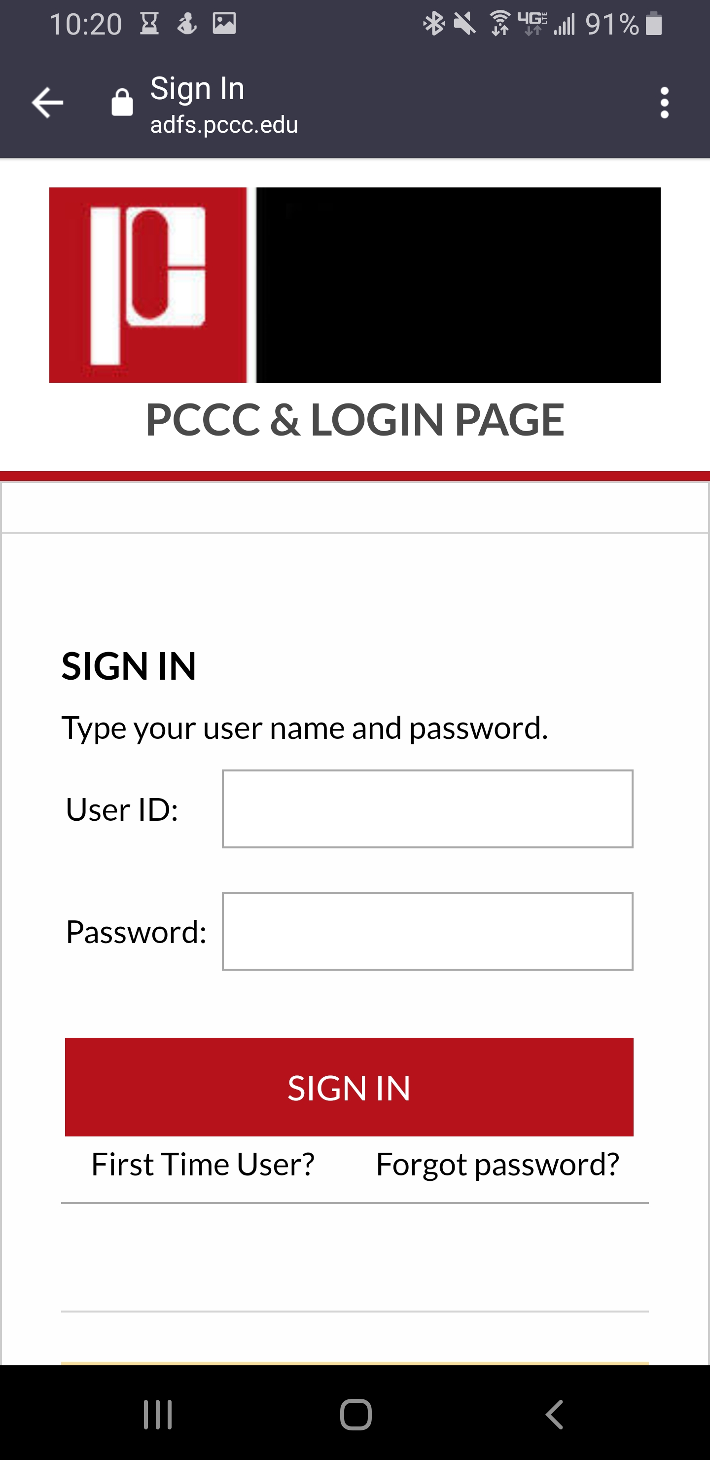 PCCC login page
